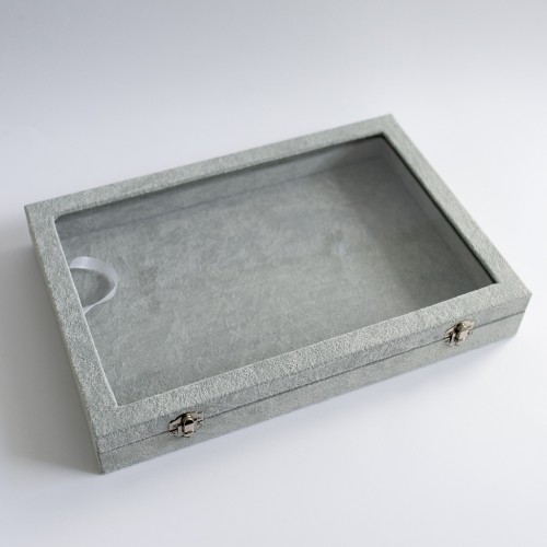 Présentoir à bijoux 35x24x5 cm imitation velours - Gris x1