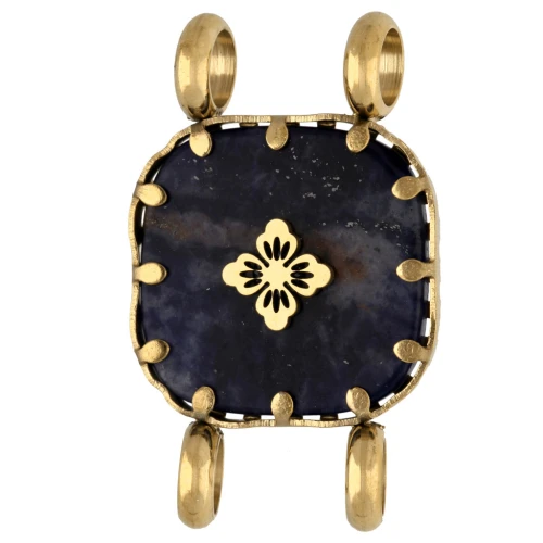 Intercalaire carré 15 mm décor fleur - Acier inox 304 Doré - Lapis lazuli teinté