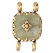 Jade - Intercalaire carré 15 mm décor fleur - Acier inox 304 Doré - Jade olive teinté Intercalaire carré 15 mm décor fleur - Acier inox 304 Doré - Jade olive teinté