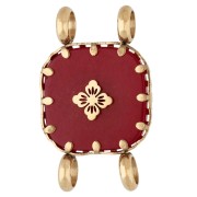 Intercalaire carré 15 mm décor fleur - Acier inox 304 Doré - Agate rouge teintée