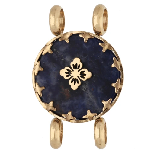 Intercalaire rond 15 mm décor fleur - Acier inox 304 Doré - Lapis lazuli teinté