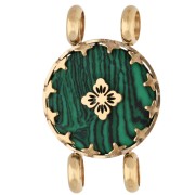 Intercalaire rond 15 mm décor fleur - Acier inox 304 Doré - imitation Malachite