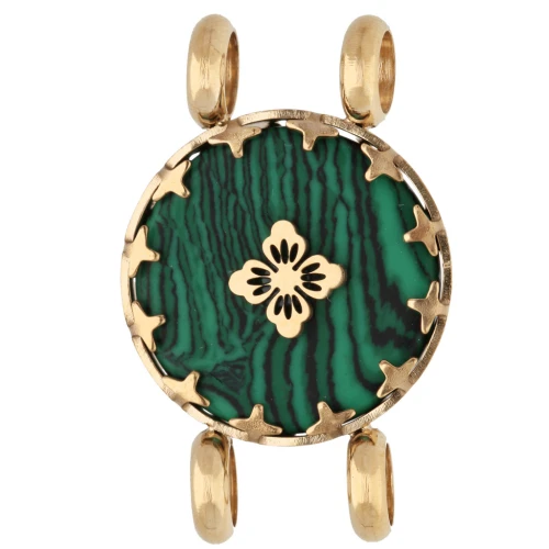 Intercalaire rond 15 mm décor fleur - Acier inox 304 Doré - imitation Malachite