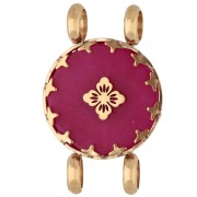 Intercalaire rond 15 mm décor fleur - Acier inox 304 Doré - Calcedoine rose teinté