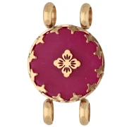 Intercalaire rond 15 mm décor fleur - Acier inox 304 Doré - Calcedoine rose teinté
