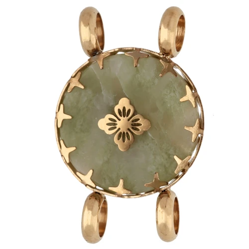Intercalaire rond 15 mm décor fleur - Acier inox 304 Doré - Jade olive teinté