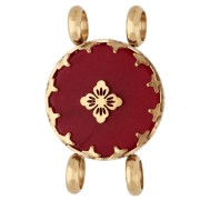 Intercalaire rond 15 mm décor fleur - Acier inox 304 Doré - Agate rouge teintée