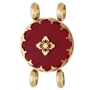 Intercalaire rond 15 mm décor fleur - Acier inox 304 Doré - Agate rouge teintée
