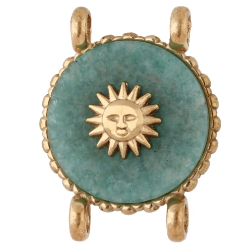 Intercalaire rond 14 mm décor soleil - Acier inox 304 Doré - Amazonite