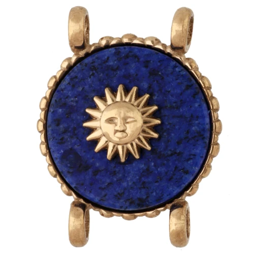 Intercalaire rond 14 mm décor soleil - Acier inox 304 Doré - Lapis lazuli teintée