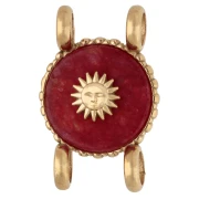 Intercalaire rond 14 mm décor soleil - Acier inox 304 Doré - Agate rouge teintée