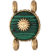 Intercalaire rond 14 mm décor soleil - Acier inox 304 Doré - imitation Malachite