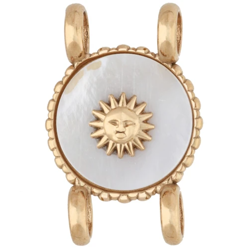 Intercalaire rond 14 mm décor soleil - Acier inox 304 Doré - Nacre x1