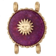Intercalaire rond 14 mm décor soleil Acier inox 304 Doré - Agate violette teintée