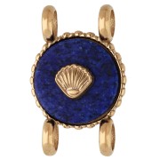 Intercalaire rond 14mm décor coquillage Acier inox 304 Doré - Lapis lazuli teintée