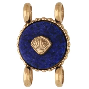 Intercalaire rond 14mm décor coquillage Acier inox 304 Doré - Lapis lazuli teintée