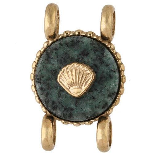 Intercalaire rond 14 mm décor coquillage Acier inox 304 Doré - Turquoise Africaine