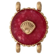 Intercalaire rond 14 mm décor coquillage Acier inox 304 Doré - Agate rouge teintée
