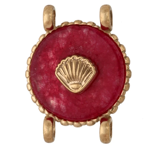 Intercalaire rond 14 mm décor coquillage Acier inox 304 Doré - Agate rouge teintée