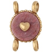 Intercalaire rond 14 mm décor coeur - Acier inox 304 Doré - Rhodonite