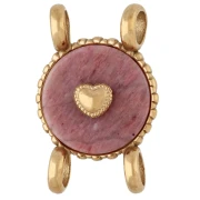 Intercalaire rond 14 mm décor coeur - Acier inox 304 Doré - Rhodonite