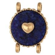 Intercalaire rond 14 mm décor coeur - Acier inox 304 Doré - Lapis lazuli teintée