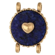 Intercalaire rond 14 mm décor coeur - Acier inox 304 Doré - Lapis lazuli teintée