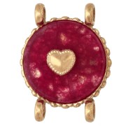 Intercalaire rond 14 mm décor coeur - Acier inox 304 Doré - Agate rouge teintée