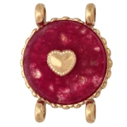 Intercalaire rond 14 mm décor coeur - Acier inox 304 Doré - Agate rouge teintée