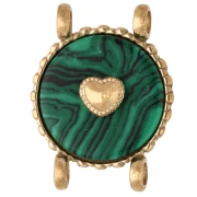 Intercalaire rond 14 mm décor coeur - Acier inox 304 Doré - imitation Malachite