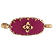 Jade - Intercalaire ovale 18x8 mm décor fleur - Acier inox 304 Doré - Jade rose teinté Intercalaire ovale 18x8 mm décor fleur - Acier inox 304 Doré - Jade rose teinté
