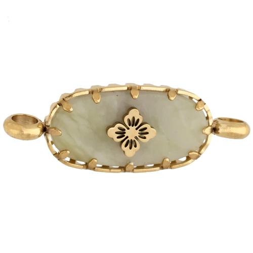 Intercalaire ovale 18x8 mm décor fleur - Acier inox 304 Doré - Jade olive