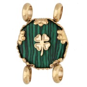 Intercalaire rond 14 mm décor trèfle - Acier inox 304 Doré - imitation Malachite