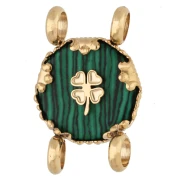 Intercalaire rond 14 mm décor trèfle - Acier inox 304 Doré - imitation Malachite