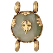 Intercalaire rond 14 mm décor trèfle - Acier inox 304 Doré - Jade olive