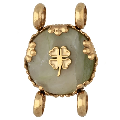 Intercalaire rond 14 mm décor trèfle - Acier inox 304 Doré - Jade olive