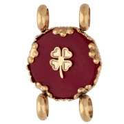 Intercalaire rond 14 mm décor trèfle - Acier inox 304 Doré - Agate rouge teintée