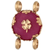 Intercalaire rond 14 mm décor trèfle Acier inox 304 Doré - Calcédoine rose teintée