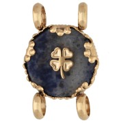Intercalaire rond 14 mm décor trèfle - Acier inox 304 Doré - Sodalite teintée
