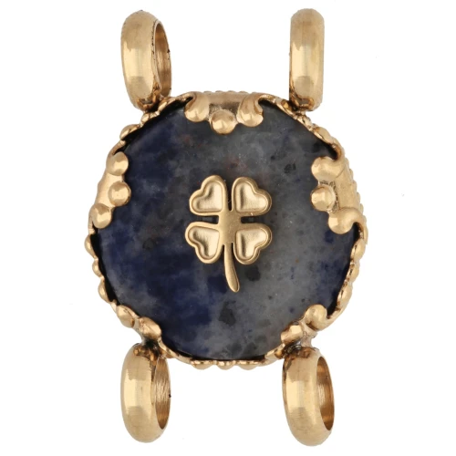 Intercalaire rond 14 mm décor trèfle - Acier inox 304 Doré - Sodalite teintée