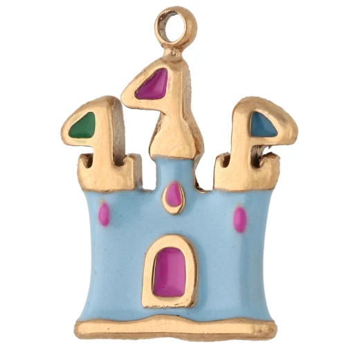 Breloque château 14x10 mm résine époxy - Acier inoxydable 304 Doré - Bleu - Rose