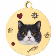Breloque ronde 15 mm impression UV tête de chat - Acier inox 304 Doré