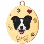 Breloque ovale 19x15 mm impression UV tête de Border Collie - Acier inox 304 Doré