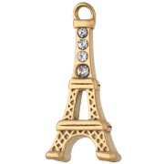 Breloque Tour Eiffel 19x9 mm avec strass - Acier inoxydable 304 Doré x1