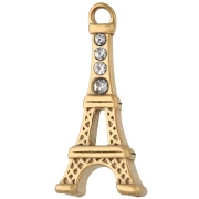 Breloque Tour Eiffel 19x9 mm avec strass - Acier inoxydable 304 Doré x1