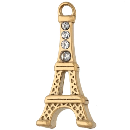 Breloque Tour Eiffel 19x9 mm avec strass - Acier inoxydable 304 Doré x1