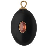 Pendentif ovale 22x13 mm CZ orange & pierre gemme Onyx Noir Acier inox 304 Doré