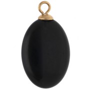 Pendentif ovale 22x13 mm CZ orange & pierre gemme Onyx Noir Acier inox 304 Doré