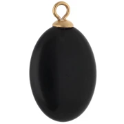 Pendentif ovale 22x13 mm CZ orange & pierre gemme Onyx Noir Acier inox 304 Doré