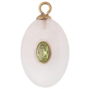 Pendentif ovale 22x13 mm CZ vert & pierre gemme Quartz rose Acier inox 304 Doré